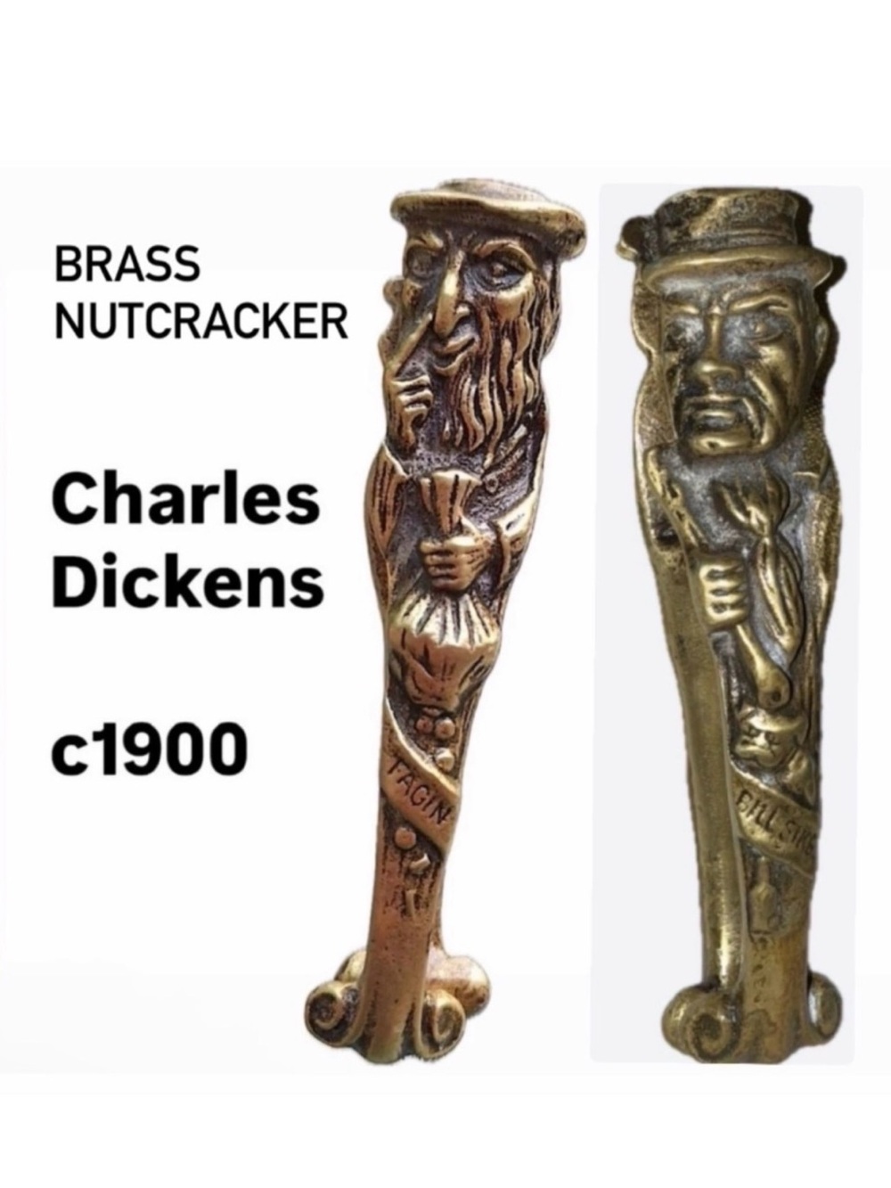 Antique 1900 Brass Nutcracker Charles Dickens Oliver Twist - Fagin & Bill Sykes